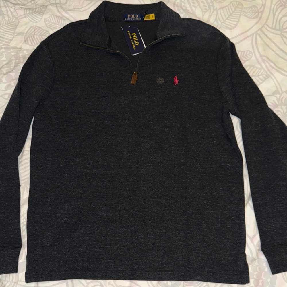 Polo by Ralph Lauren Men's Charcoal Quarter-Zip Sweatshirt - Picture 2 of 5